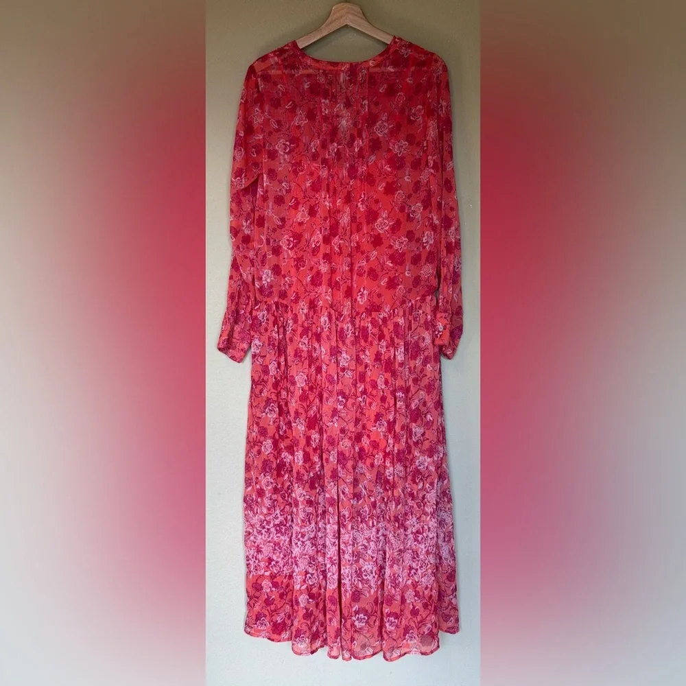 Free People Coral See It Through Flowy Long Sleeve Maxi Dress Size Small